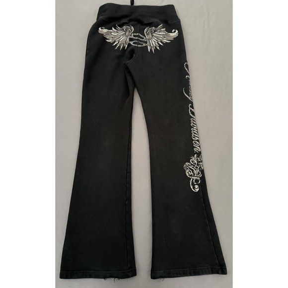 Harley-Davidson Sweatpants Womens Small Black Flare Lounge Graphic Y2K 2000s - Picture 10 of 16